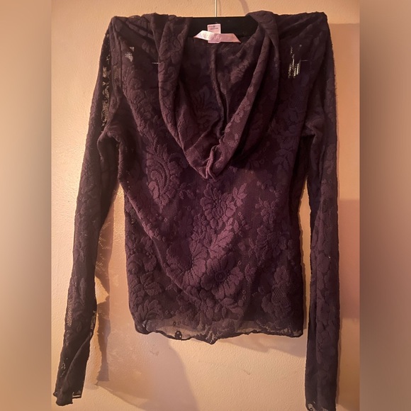 Victoria’s Secret black lace zip up sweater hoodie sheer sexy 90s boho y2k small - Picture 4 of 6